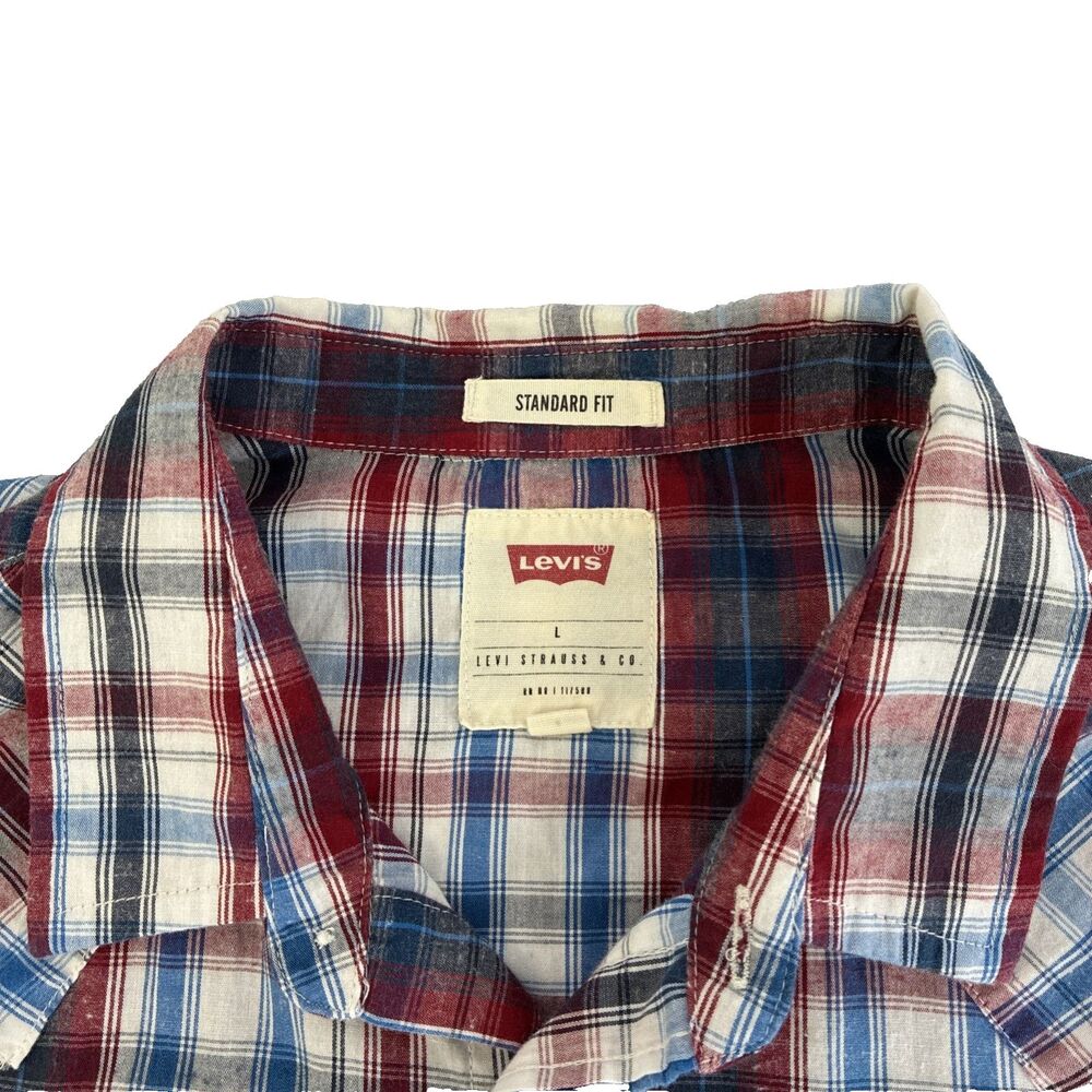 Mens Levi’s Western Short Sleeve Pearl Snap Shirt Size Large Red Plaid - Picture 2 of 7